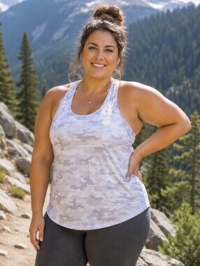 Zyia Active NEW Plus-Size XXXL (16/18): White Camo Racerback Tank Top